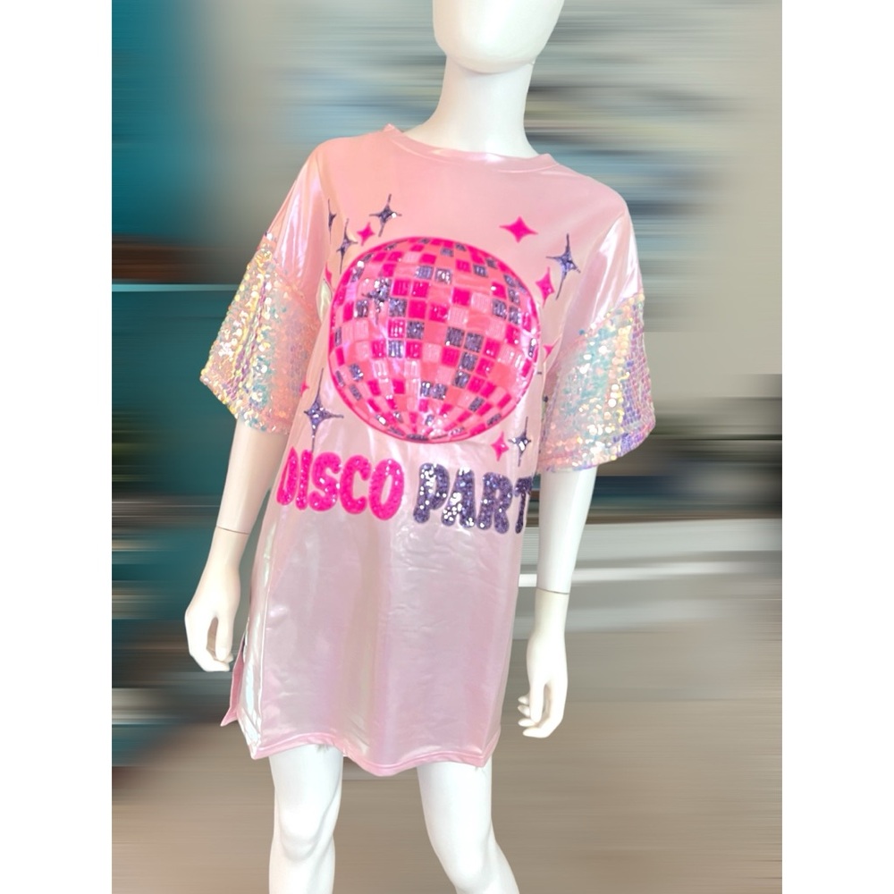 FANTASTIC FAWN Metallic pink Disco Party dress sz S M L - Picture 5 of 7